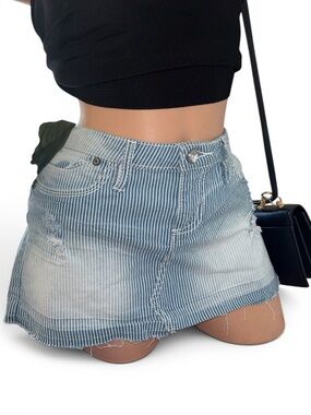 YMI pin Striped Denim Mini Skirt in Light Blue & White western coastal Y2K bling